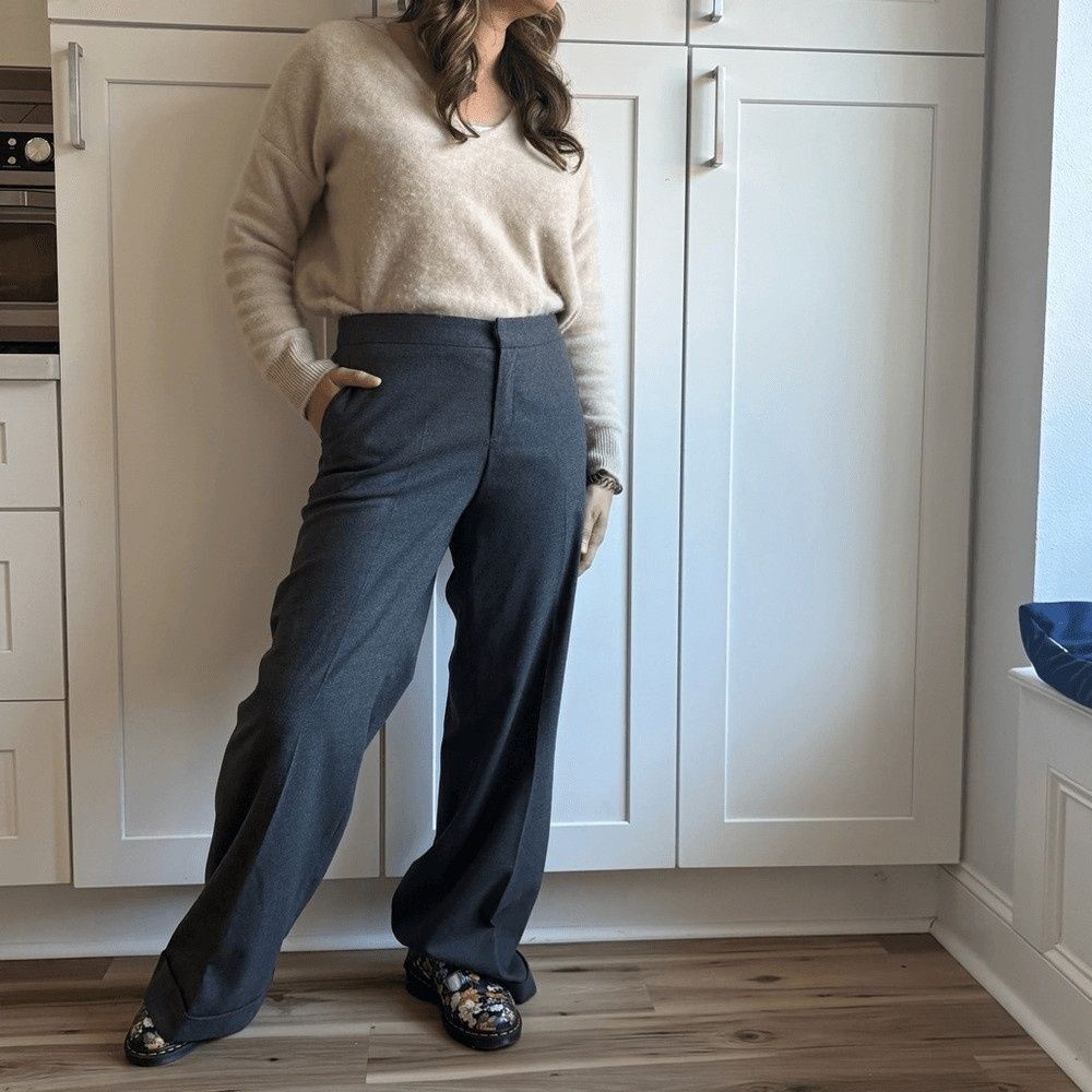 Chaiken Women's Size 10 Gray Wool Wide-Leg High Waist Formal Trousers